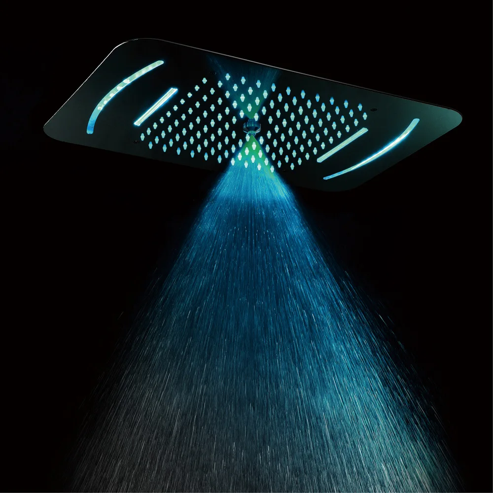 

Matt Black LED Shower Head Rainfall 580*380mm Waterfall Showerheads Stainless Steel Brushed Shower Panel Mist SPA for Bathroom