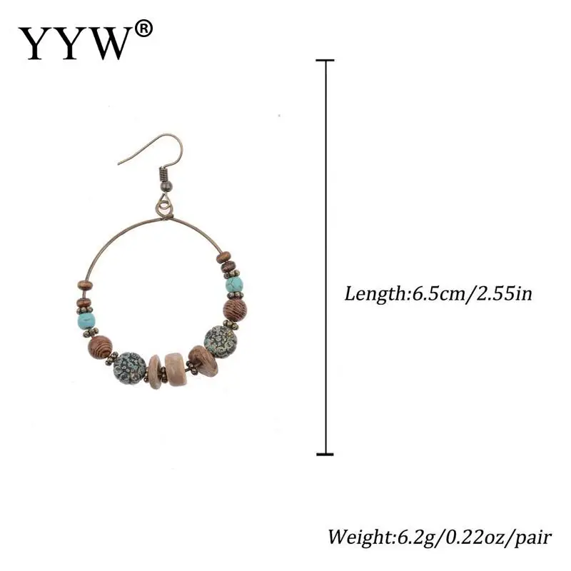 2019 полые круглые бирюзовые деревянные бусины Женские Висячие серьги в богемном
