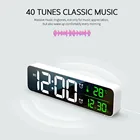 Цифровой светодиодный Будильник с большим дисплеем, отображение температуры, даты, настольные зеркальные часы, подвесной будильник для гостиной, офиса