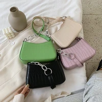 2020 new female crocodile pattern handbags shoulder bags for women bag hand bag fashion leather baguette shape handbag pu bags
