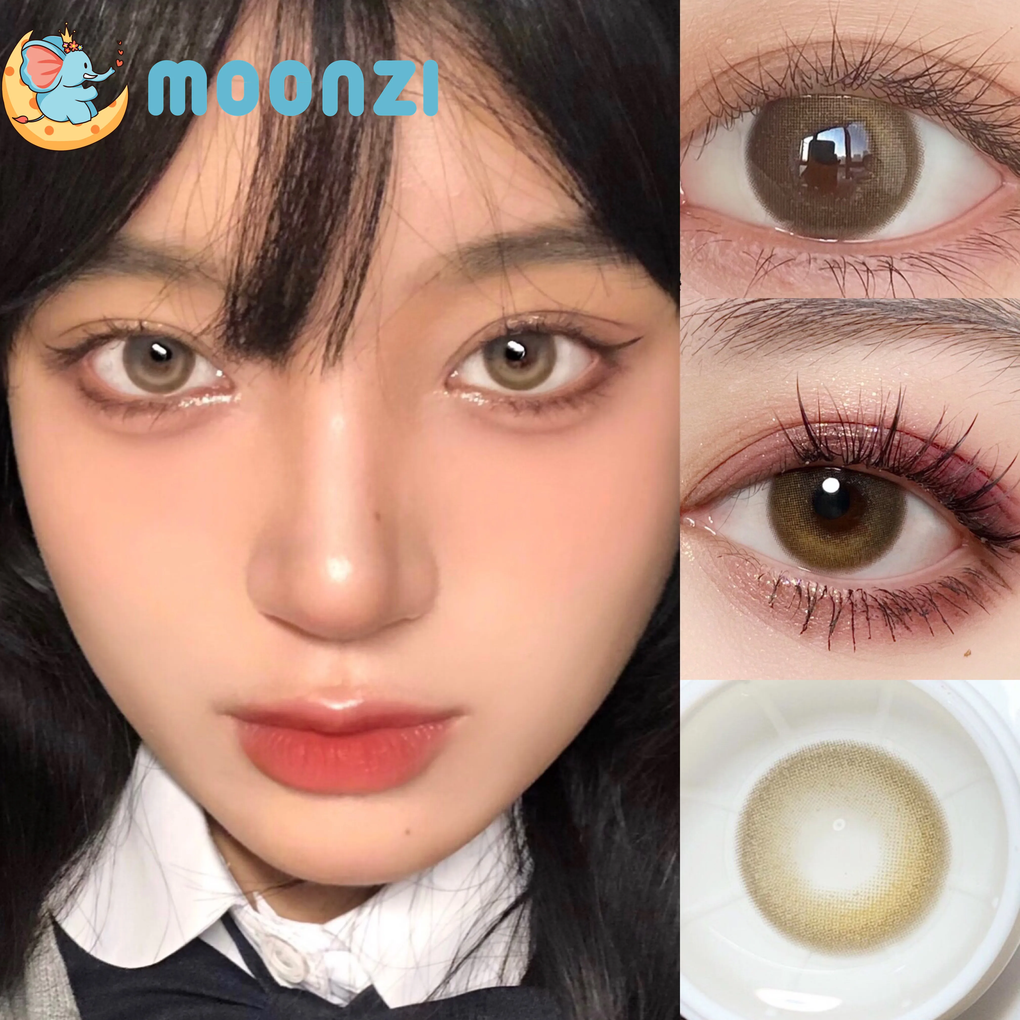 

MOONZI cherry brown power big Beautiful Pupil contact lens Colored Contact Lenses for eyes yearly degrees Myopia prescription