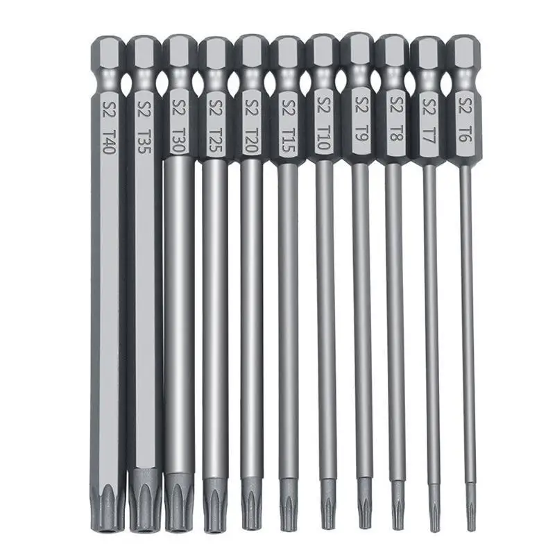 T6-T40 11pcs 100mm 11 шт./12 шт. 1/" 100 мм T6-T40 набор магнитных отверток Torx Набор электроинструментов Шестигранная розетка сверлильные головки набор отверток - Цвет: T6-T40 11pcs 100mm