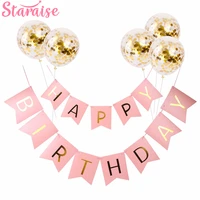staraise pink happy birthday banner gold confetti balloons letter banner birthday party decorations girl boy kids party favors