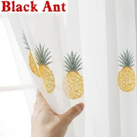 pineapple fruit embroidery tulle curtain for kids girls bedroom window screen cartoon kitchen sheer voile cortinas xwp430