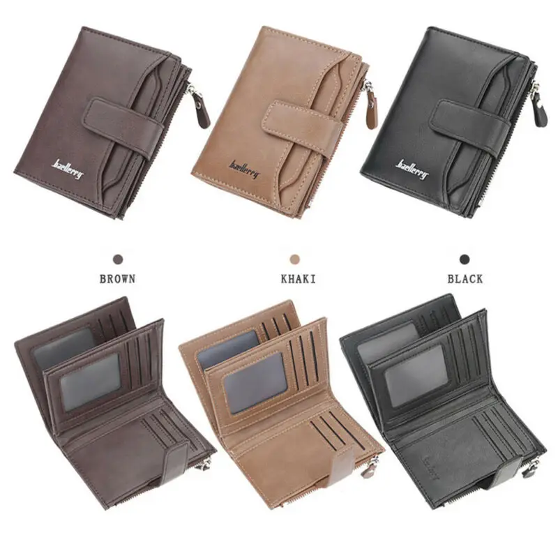 Мужской кошелек из искусственной кожи на молнии и застежке маленький мужской