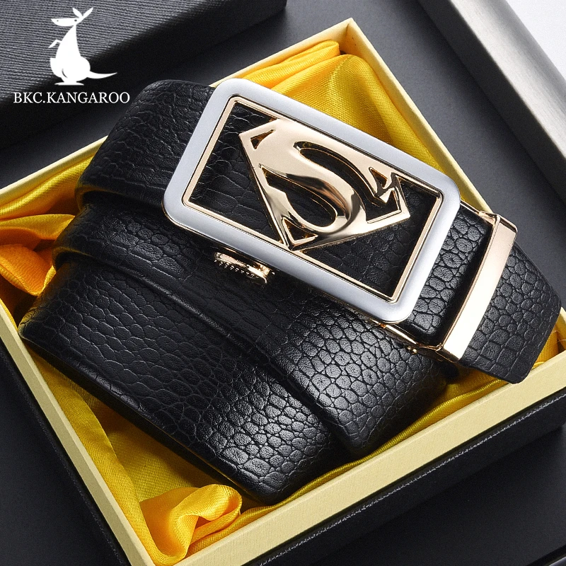BKC. Мужские ремни кенгуру Роскошный дизайнерский брендовый мужской ремень из