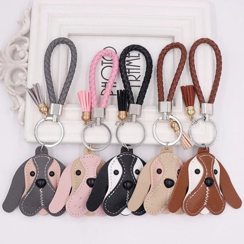 2021 Модный милый брелок из искусственной кожи в виде бульдога с кожаной веревкой и