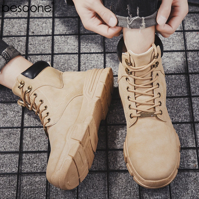 BESCONE/мужские Ботинки Martin повседневная обувь на шнуровке теплая плюшевая меху