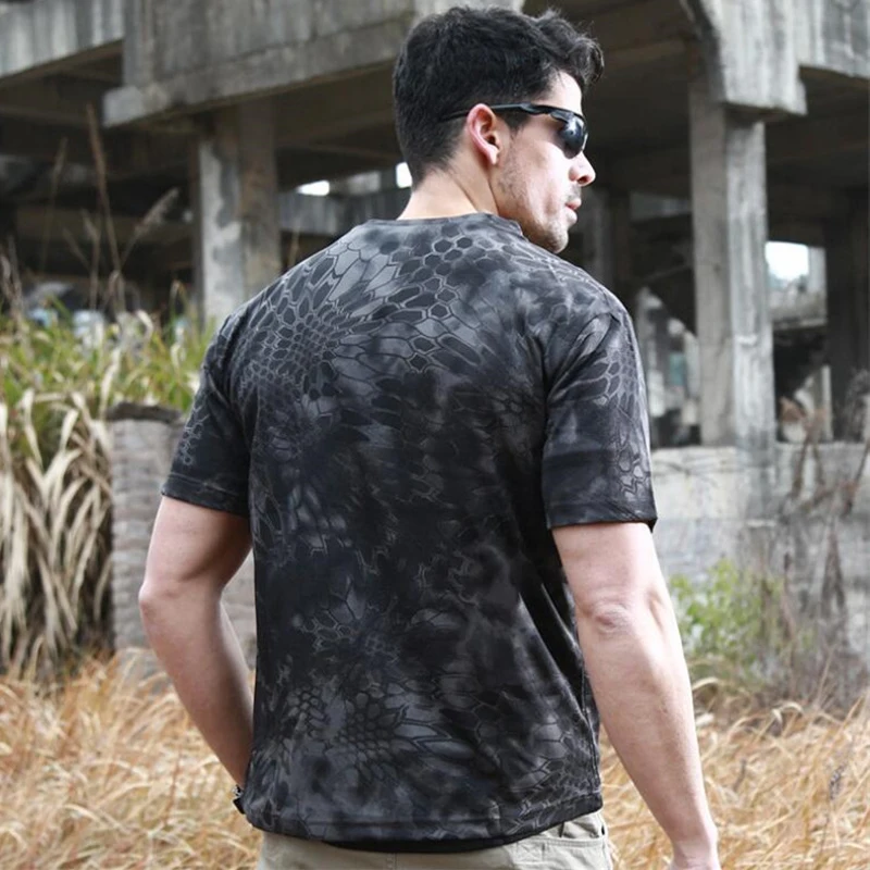 Outdoor Hunting Camouflage T-shirt Men Breathable Army Tactical Combat T Shirt Quick Dry Sport Camo Camping Trekking Tees Tops | Спорт и