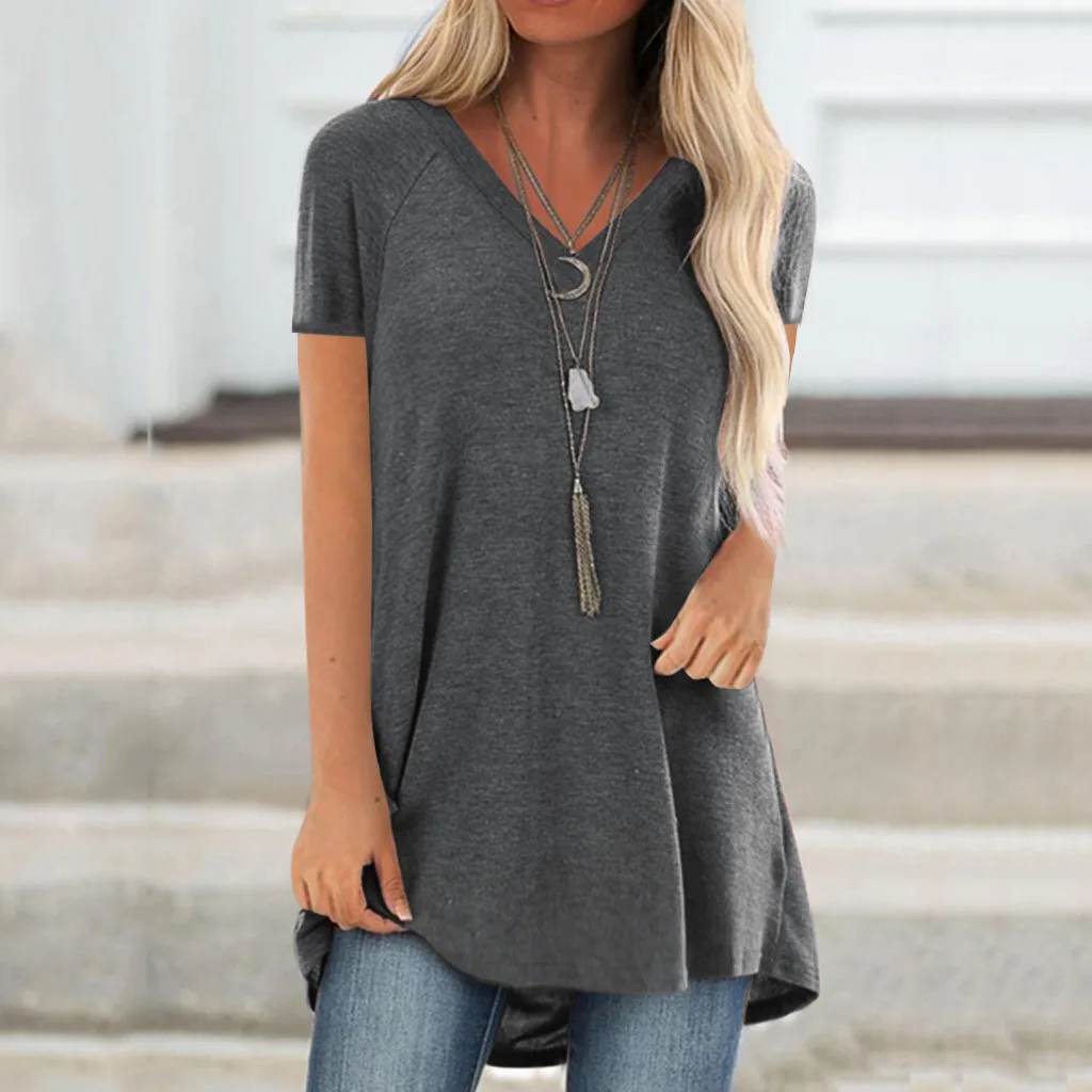 

Oversize Fashion Solid T-Shirt Casual Summer tshirt Ladies V-Neck Tunic Tops Female Women Short Sleeve Shirt Blusas Pullover