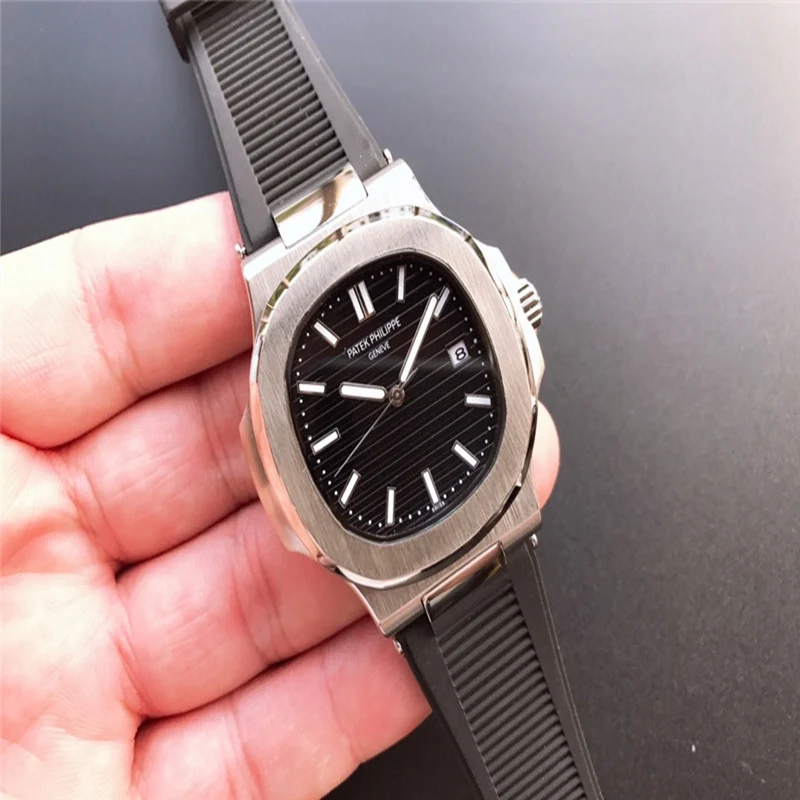 

New Automatic Mechanical Men Watch Silver Blue Stainless Steel Transparent Sapphire Glass Glide Watches 965