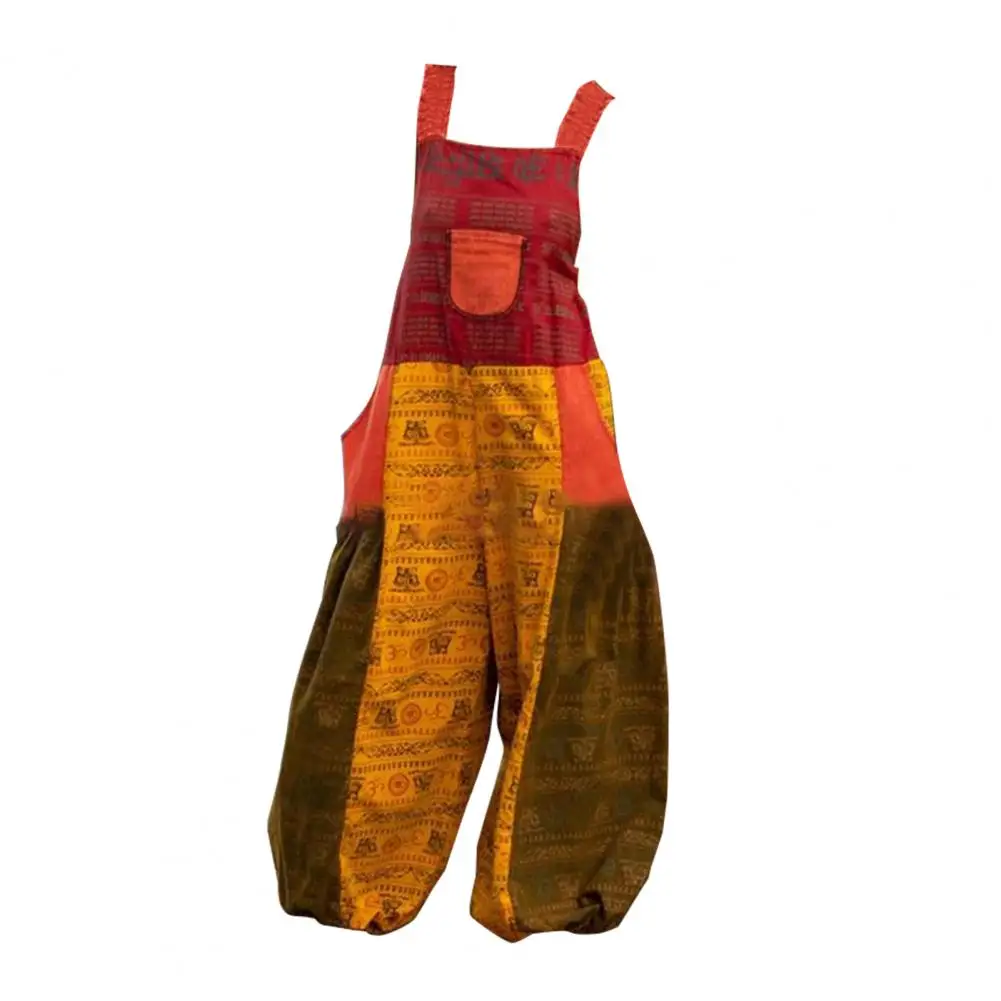 

Jumpsuit Sleeveless Color Block Women Backless Wide Leg Retro Print Dungarees Overalls for Summer Dungarees Overalls Jumpsu