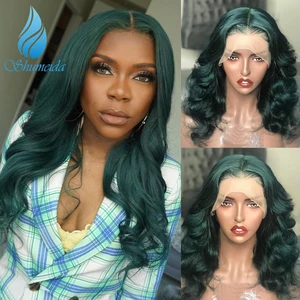Зеленые фронтальные парики с детскими волосами, свободные глубокие волнистые бразильские волосы Remy, предварительно отобранные волосы, 13*6 фронтальный парик