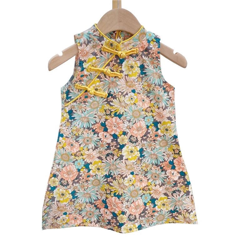 

New retro Chinese style girls cheongsam dress floral girl dress