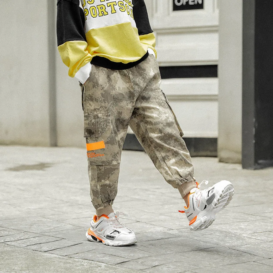 Штаны для мальчиков камуфляжные штаны детские брюки карго с эластичной резинкой