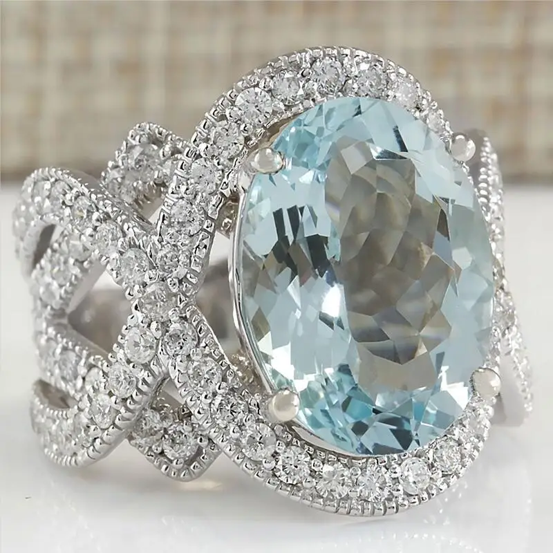 Elegant Luxurious For Women Jewelry Wedding Engagement Gift Elliptical Light Blue Cubic Zirconia Ring | Украшения и аксессуары