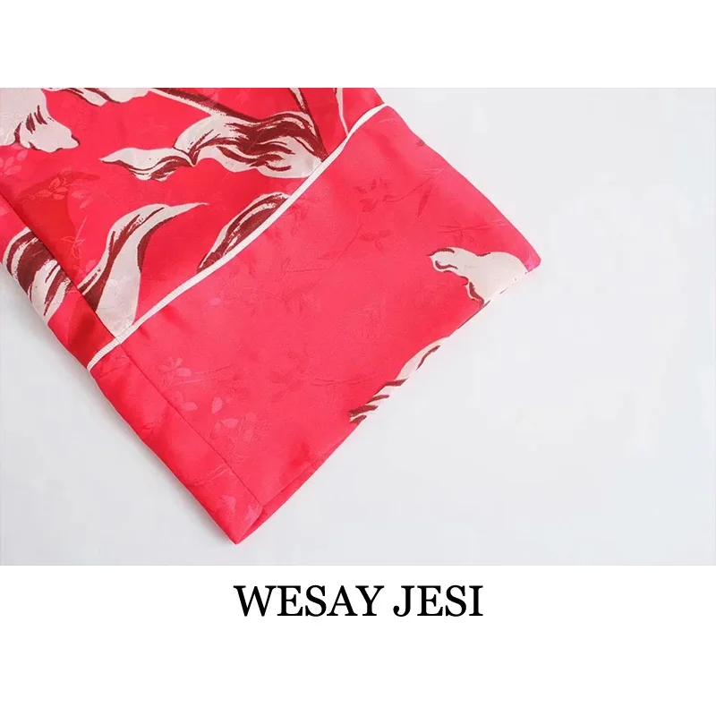 

WESAY JESI Women's Pants 2021 Fashion High Waist Straight Trousers Woman Clothes Patchwork Vintage Floral Print Pants Zipper