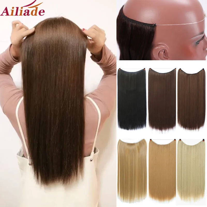 Женские прямые волосы AILIADE пряди из синтетического волокна 22 дюйма без зажимов |