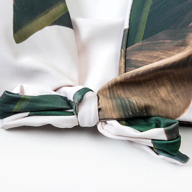 

Sexy Halter Push Up Bikinis Women Triangle Brazilian Bikini Knotted Leaf Print High Waist Bathing Suit Bowknot Swimwear Biquini