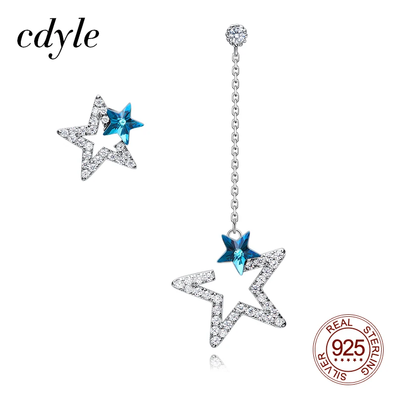 Cdyle Rhinestone Star Drop Dangle Earrings with Crystal Fashion 925 Sterling Silver Irregular for Women Birthday Gift|Серьги-подвески|