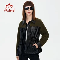 Astrid 2022 Women's leather jacket warm trench coat clothing for girls with Woolen fabric stitching parkas woman Outerwear