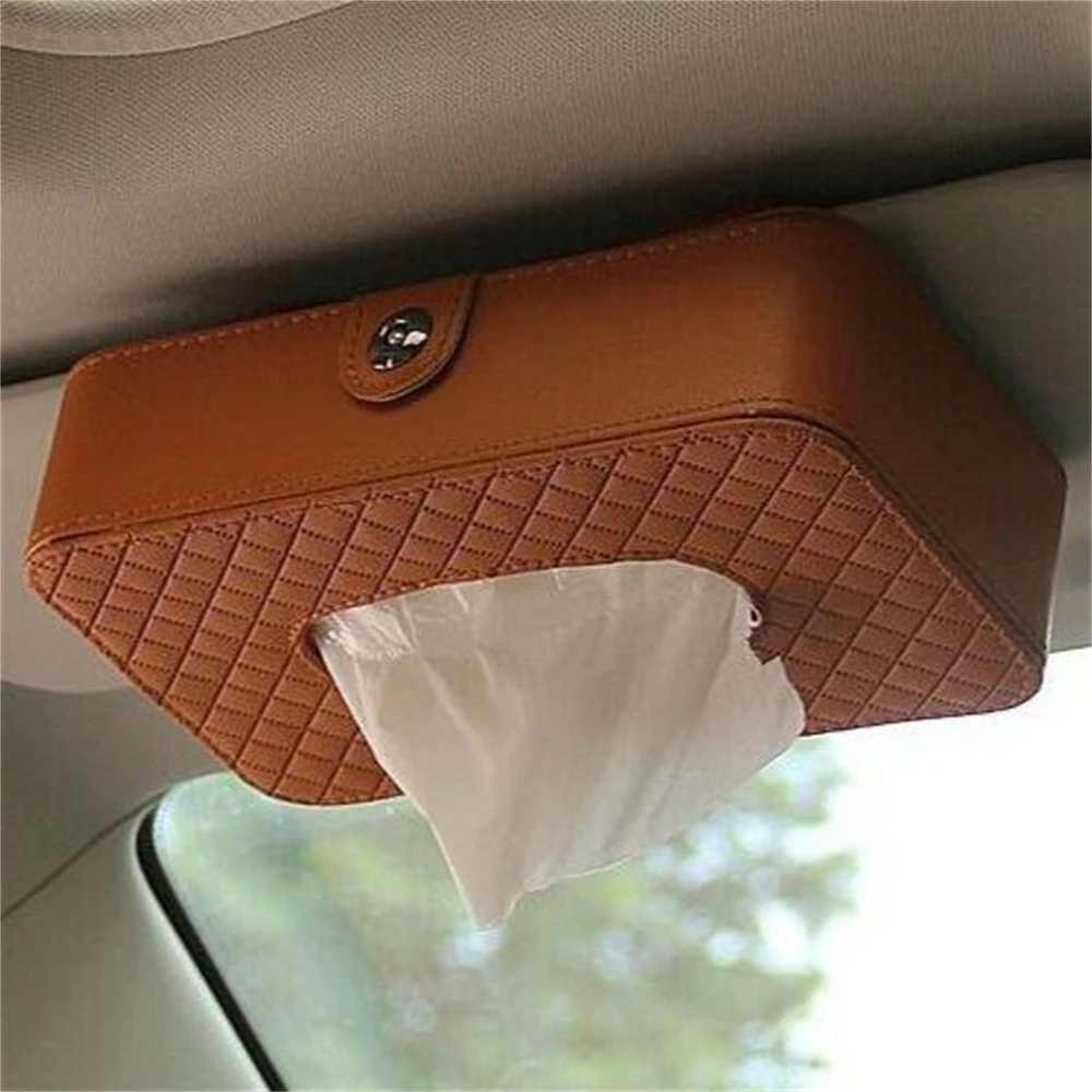 

Car Brown Sun Visor Tissues Armrest Leather Seat Tissue Box Holder Creative Removable Paper Napkin Box Organizer For Car