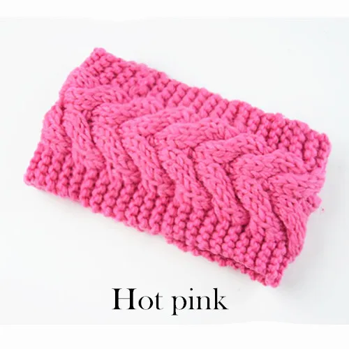 Hot pink Зимняя теплая вязаная повязка на голову для женщин, шерстяная повязка на голову с вязаным узлом, тюрбан, повязка на голову для ушей, теплые повязки на голову, женские аксессуары для волос - Цвет: Hot pink