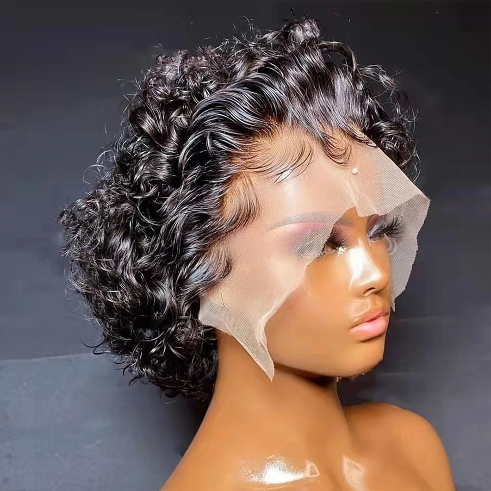 

SoGreat Pixie Cut Wig Curly Human Hair Wigs 13x1 Lace Transparent Pre Plucked Brazilian Deep Water Wave Short Bob Wig for Women