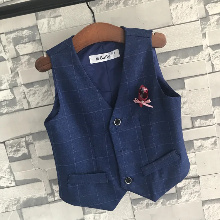 Весенне-осенний жилет для мальчиков Детский деловой в клетку шерстяная одежда