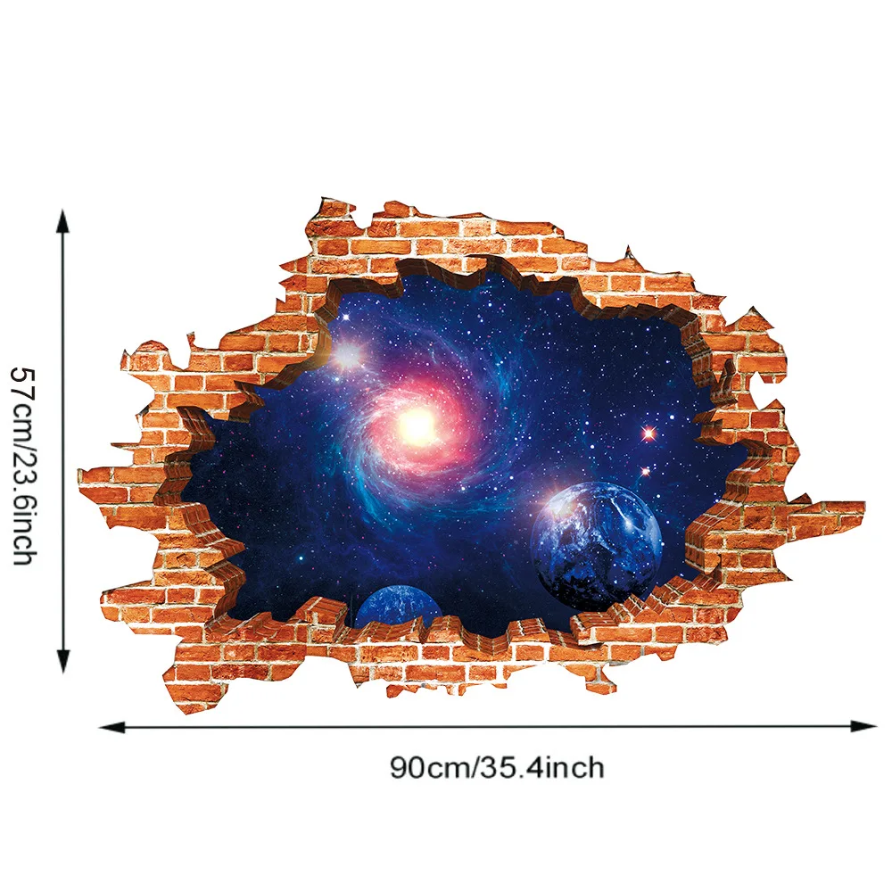 3D разбитая стена Вселенная Галактика Звездная планета Настенная Наклейка для