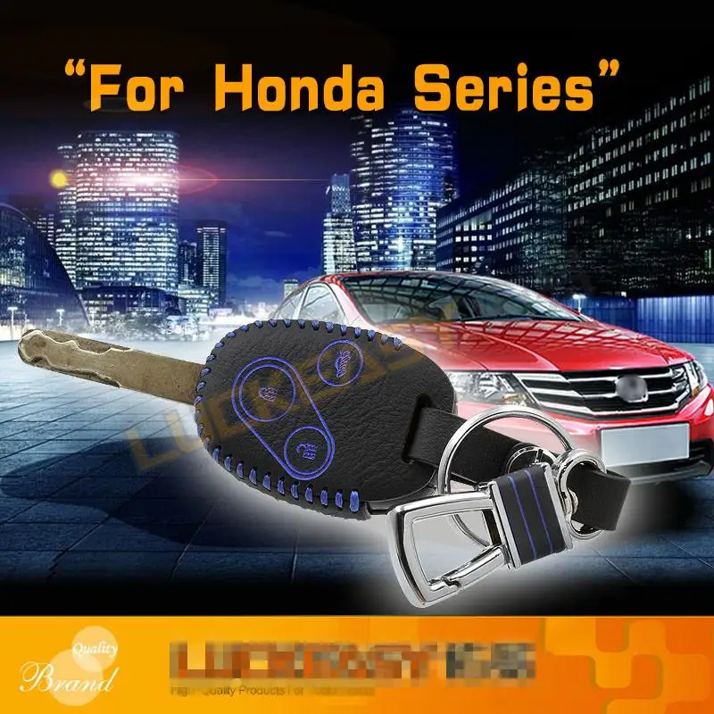 

Car Key Bag Top Layer Leather car key cover 2008-2020 For Hondas Polit Accords CR- V Civics key ring case holder 3 buttons car