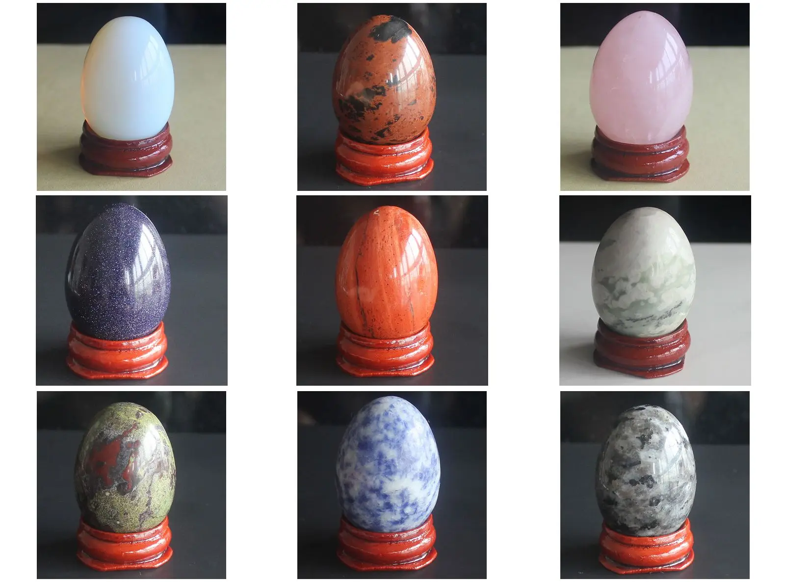 

Mixed Gemstone crystal Rose Quartz Egg with Wood Stand Home Decor Chakra Stone Reiki Healing