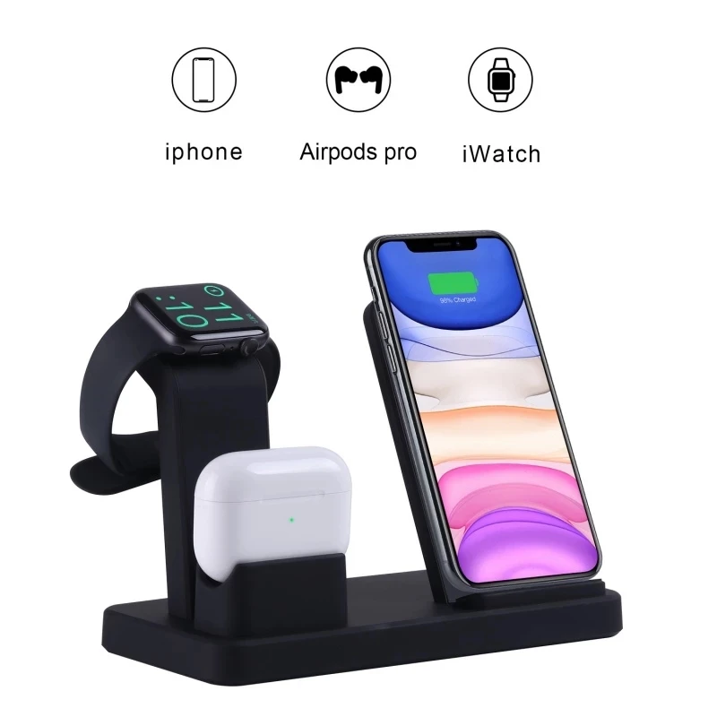 Беспроводное зарядное устройство 3 в 1 15 Вт Qi для iPhone XS 8 11 12 Pro Max док станция