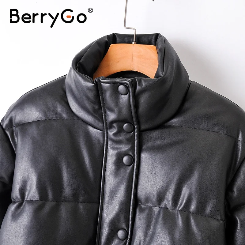 

BerryGo Leisure high street style women's coat Warm thick fashion leather Parkas Autumn winter women's high collar jacket 2020