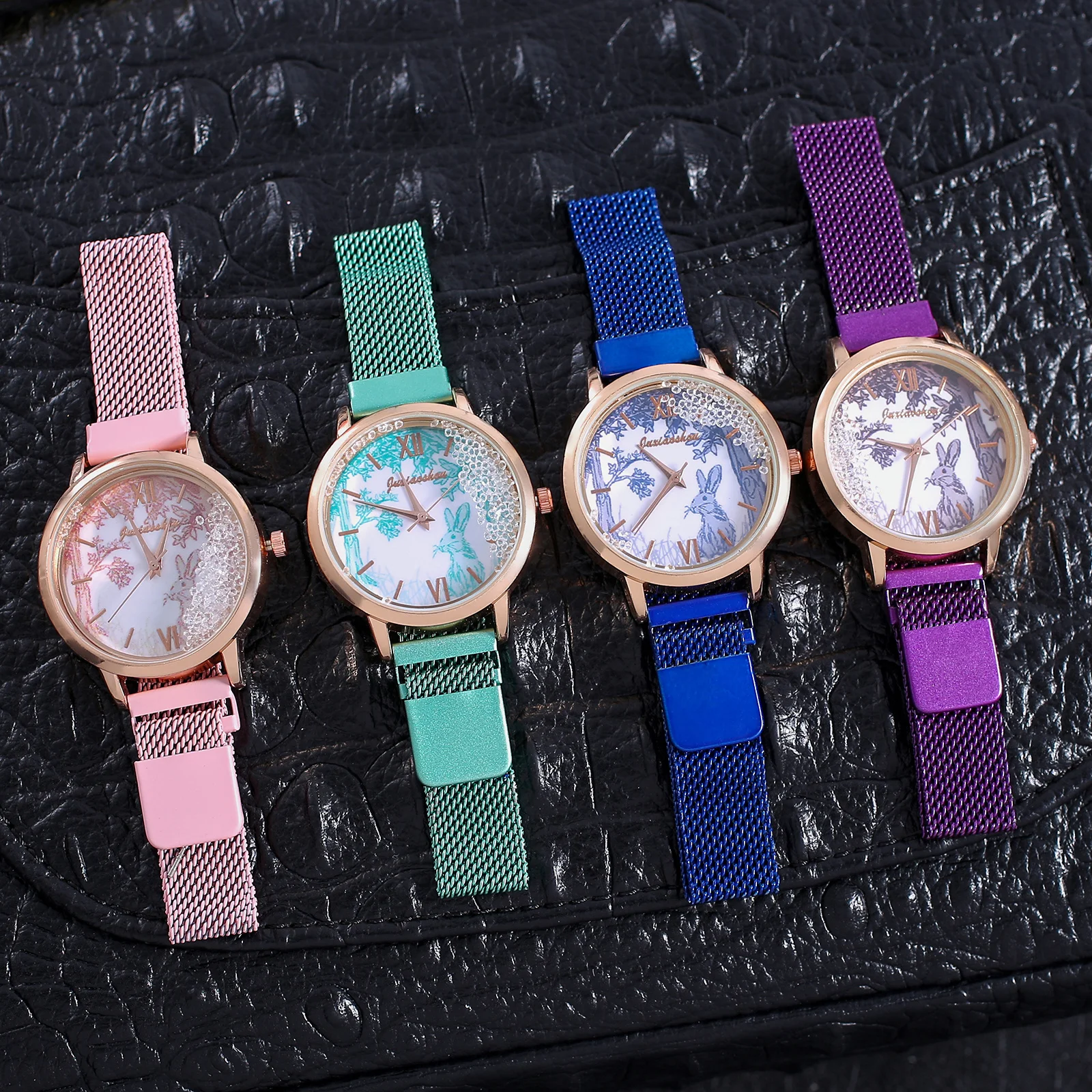 Женская мода перемещение бусины часы кролик с магнитной пряжкой женские