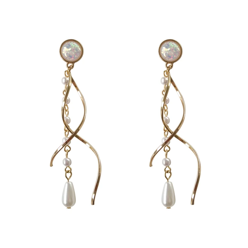 Модные простые металлические геометрические серьги с кисточками и жемчугом в