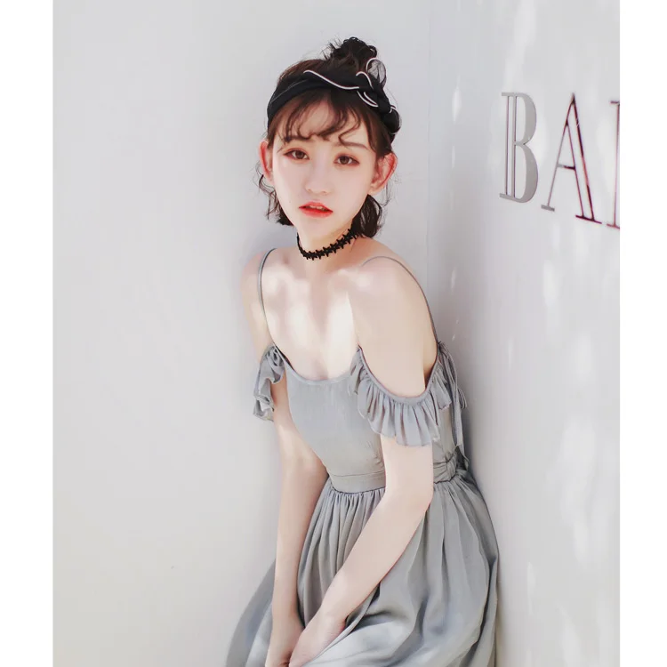 

Summer Silver Fairy Pompous Skirt Wrapped Chest High Waist Open Back Suspender Skirt Holiday Chiffon Dress