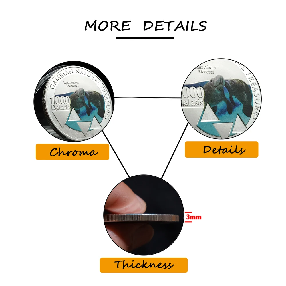 

2015 West African Manatee Pattern Dalasis Gambian Natural Treasures Commemorative Silver Coins Collectibles For Collection