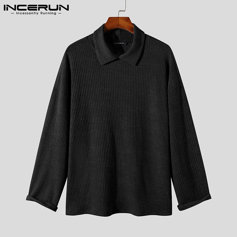 

Осенние модные мужские свитера INCERUN, пуловер с длинным рукавом, мужской свободный трикотажный свитер с воротником с лацканами, женские топы ...