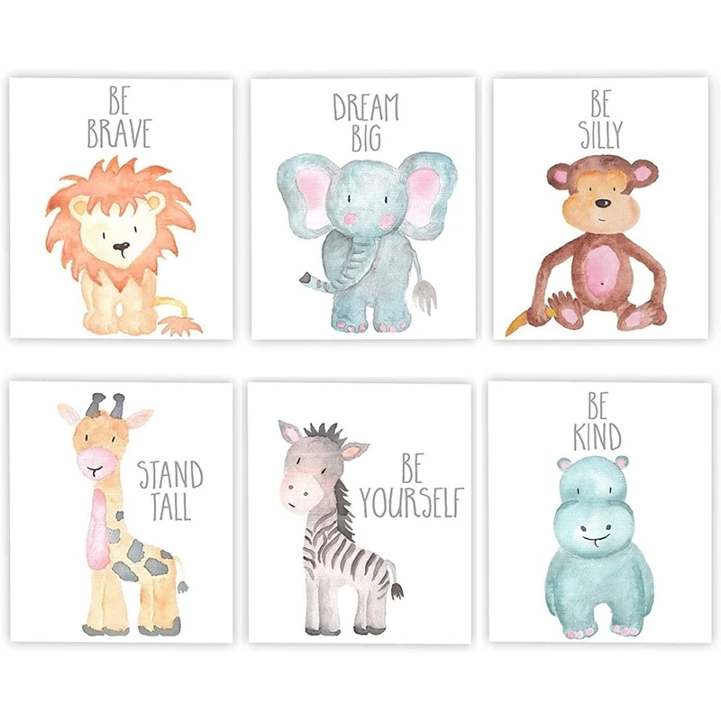 

6 Set Unframed Jungle Animal Quote Wall Art Jungle Animals Nursery Decor for Safari Nursery Wall Art Baby Shower Gift