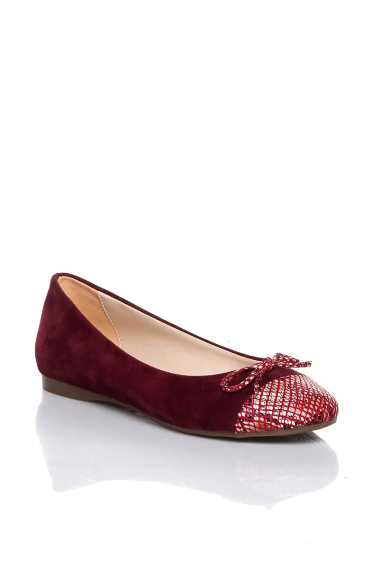 

SarEn Lela Burgundy Suede Bow Ballerina Shoes