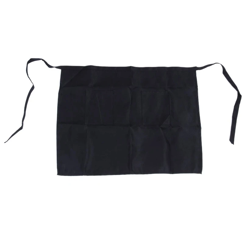 

Black Half Apron Ladies Mens Chefs Waiter With 2 Pockets Bar Short Waist Solid