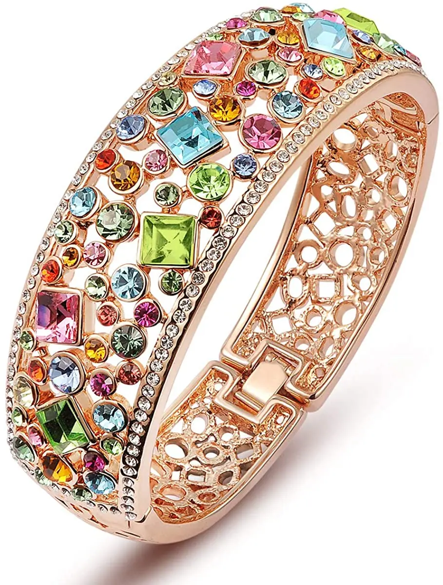 

I Love You Mom Bracelets for Women Wide Rose Gold Bangle Multicolor Crystals 5A CZ Jewelry Christmas Birthday Gifts for Her