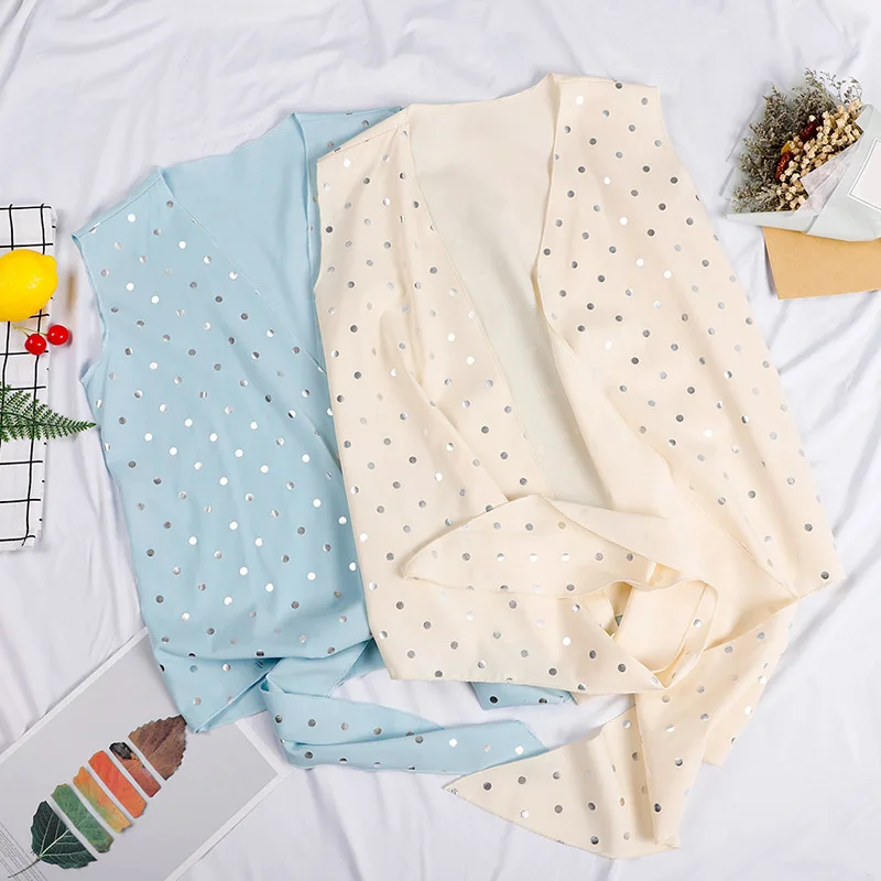 Женская блузка с v-образным вырезом и принтом в горошек летний пуловер без