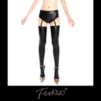 ftshist womens wet look briefs high waist matte black pu leather panties fit garter socks faux leather crossdress lingerie