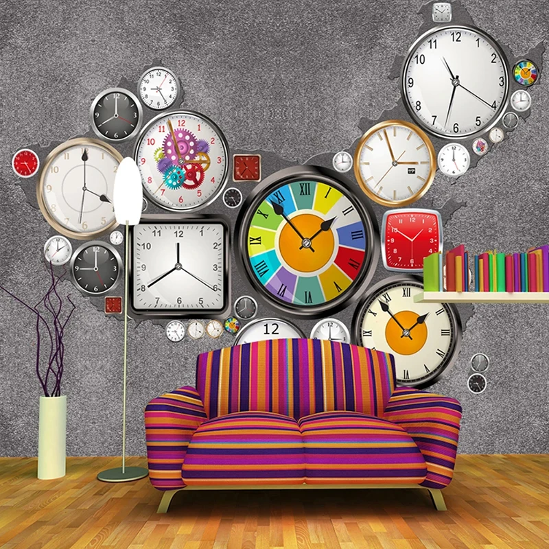 Пользовательские Настенные обои 3D стерео часы карта настенное покрытие ресторан