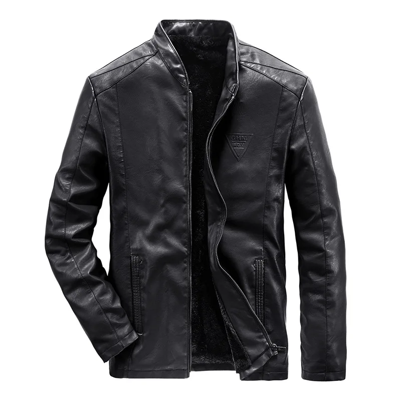 TIEPUS размера плюс 5XL, 6XL, 7XL, 8XL кожаная куртка Мужская Флисовая теплая деловая кожаная куртка мужская повседневная мотоциклетная кожаная куртка - Цвет: black
