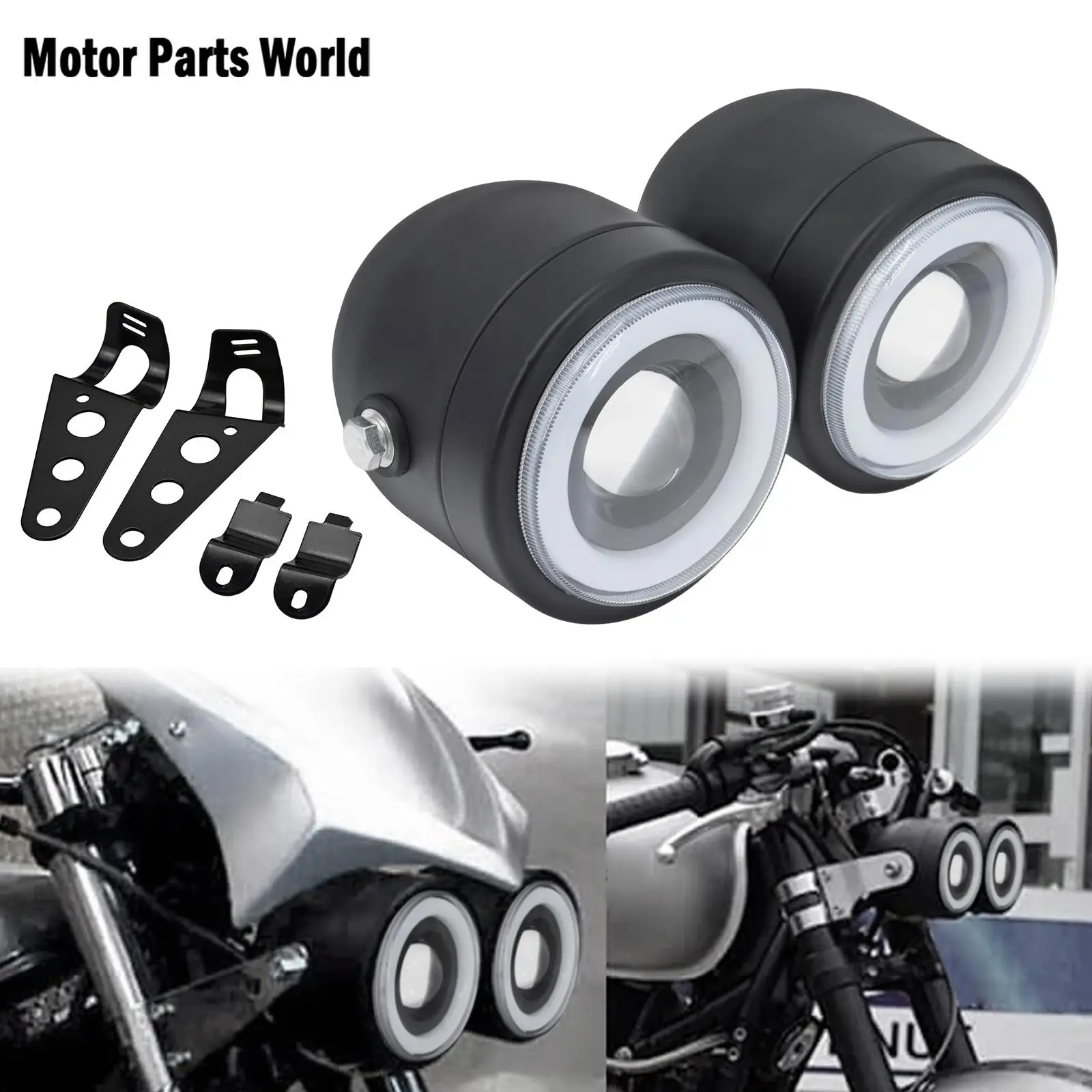 

Мотоциклетная двойная фара, двойная Янтарная фара с ангельскими глазами, фара с кронштейном для Harley Softail Fat Boy FLSTF Chopper Bobber