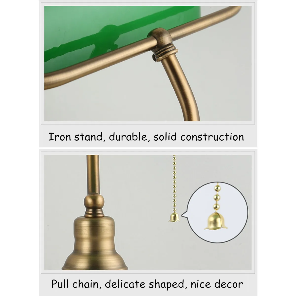 

Traditional Antique Brass White&Green Banker Table Office Desk Lamp Lounge Table Office Desk Lamp Lounge Light