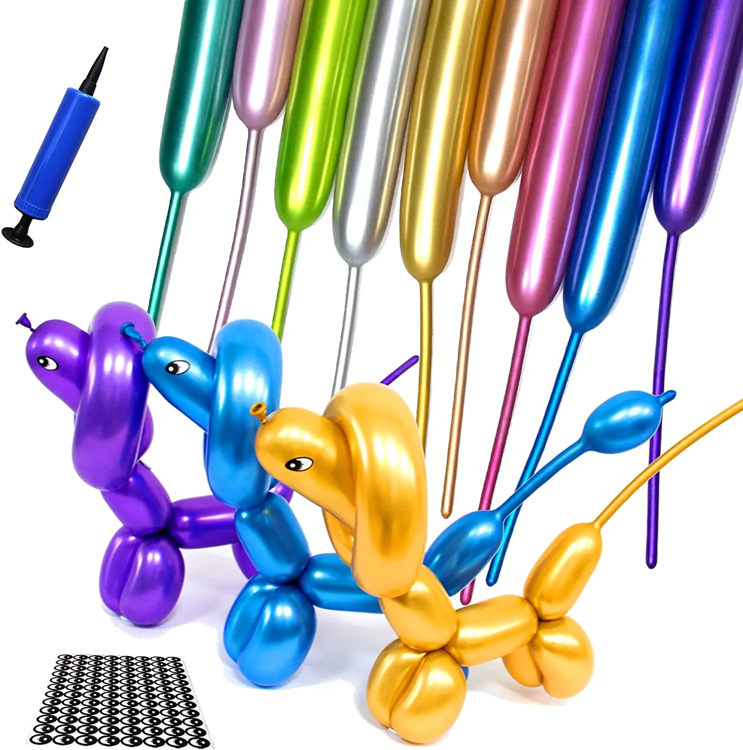 

100pcs MetalIc Long Balloons With Pump Assorted Color DIY Magic Balloons Christmas Brithday Baby Shower Party Wedding Decoration